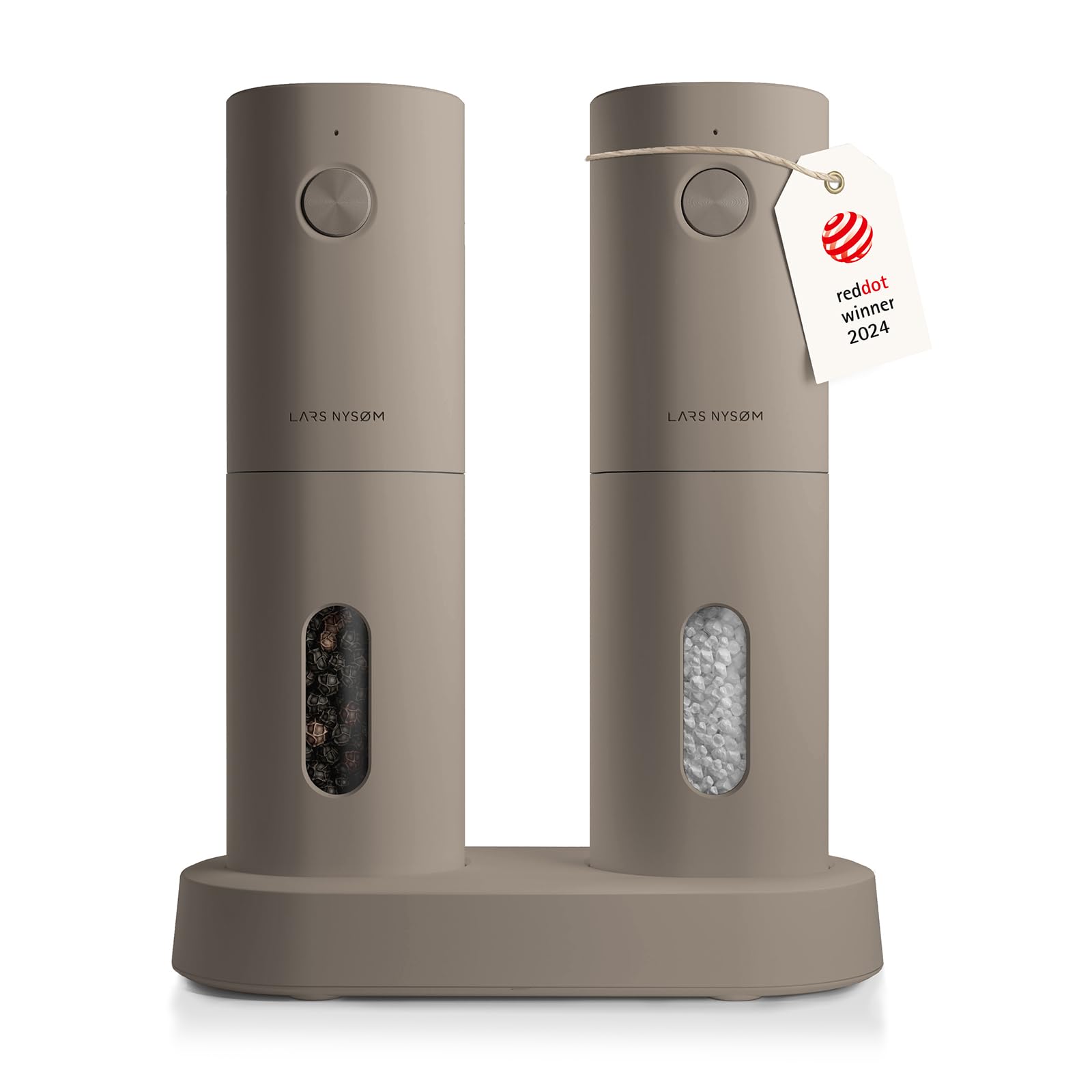 LARS NYSØM Electric Salt and Pepper Grinder Set I Automatic Salt and Pepper Mills with Adjustable Ceramic Grinder I USB Rechargeable Electric Spice Grinder Set (Almond Beige)