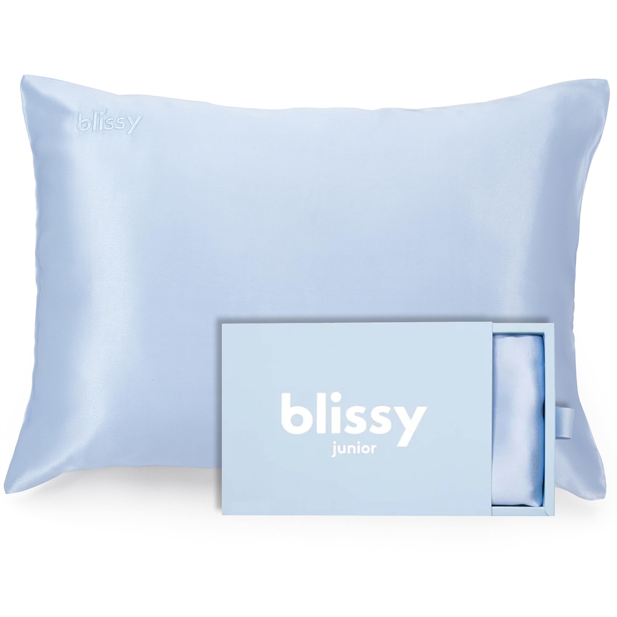 Blissy Toddler Silk Pillowcase - 100% Pure Mulberry Silk - 22 Momme 6A High-Grade Fibers - Soft and Gentle Silk Pillowcase for Kids Hair and Skin (Toddler 13 x 18 in, Baby Blue)