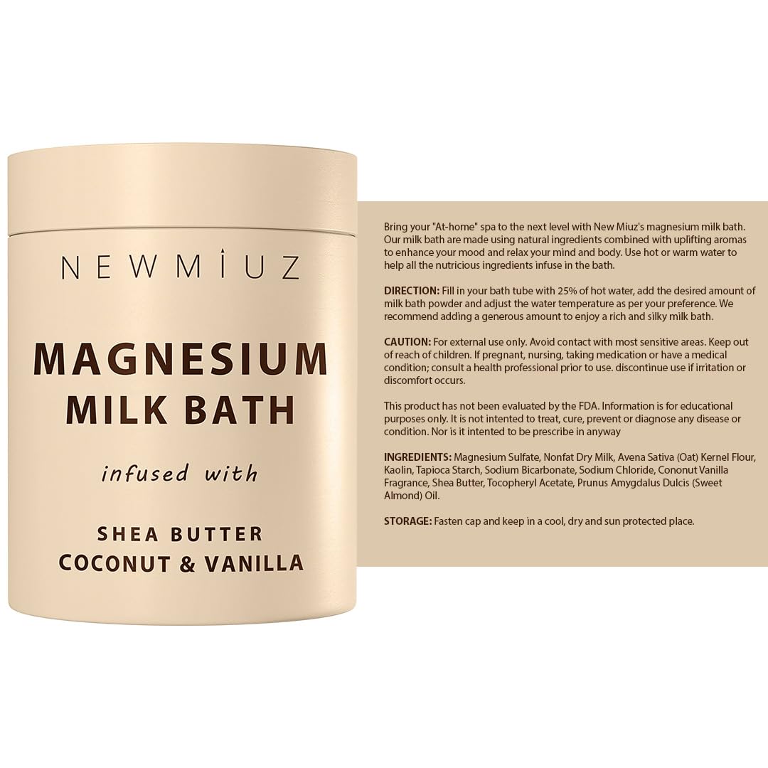 Creamy Magnesium Milk Bath Soak Powder Moisturize Soften Skin Coconut Vanilla Shea Butter Luxury Spa Bath Salt Mother&