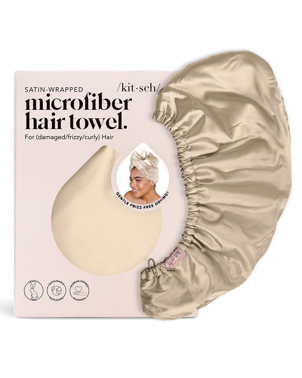 Kitsch Microfiber Hair Towel Wrap - Quick Dry Curly Hair Wraps for Women Wet Hair | Microfiber Towel for Hair | Hair Drying Towel Wrap | Hair Towels for Women | Hair Turban for Wet Hair (Blush)