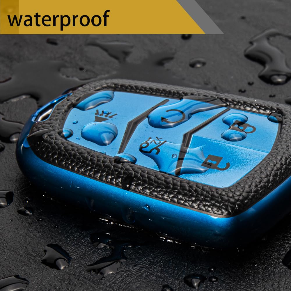 Cadillac Key Fob Cover with Metal Braided Rope Keychain, Upgraded Soft Key Case for 2015-2019 Escalade CTS SRX XT5 ATS STS CT6 (5 Button) (Gold Edge)