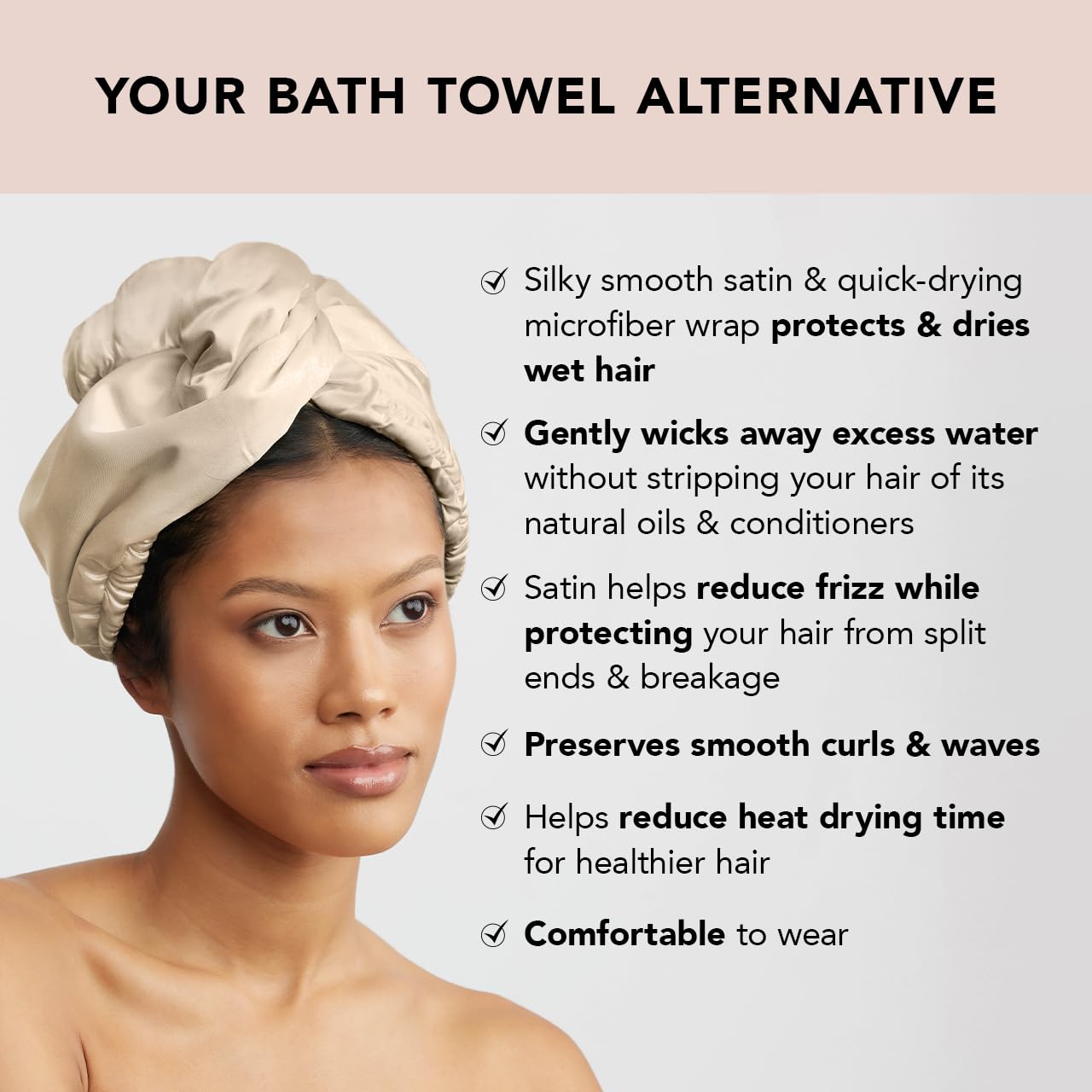 Kitsch Microfiber Hair Towel Wrap - Quick Dry Curly Hair Wraps for Women Wet Hair | Microfiber Towel for Hair | Hair Drying Towel Wrap | Hair Towels for Women | Hair Turban for Wet Hair (Blush)
