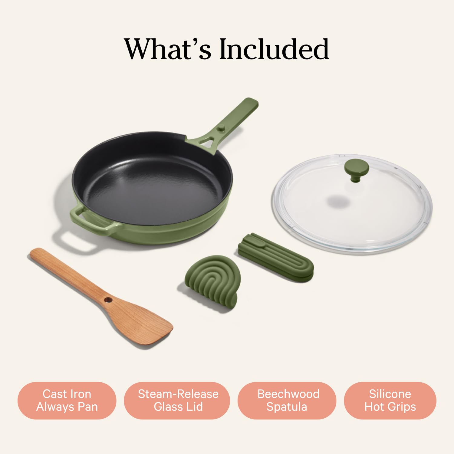 Our Place Cast Iron Always Pan | Premium Enameled, Toxin-Free Surface | 10-inch 8-in-1 Multifunctional Cookware System | Lid, Handle Covers | Heavy Duty Skillet | Oven & High Heat Safe | Sage