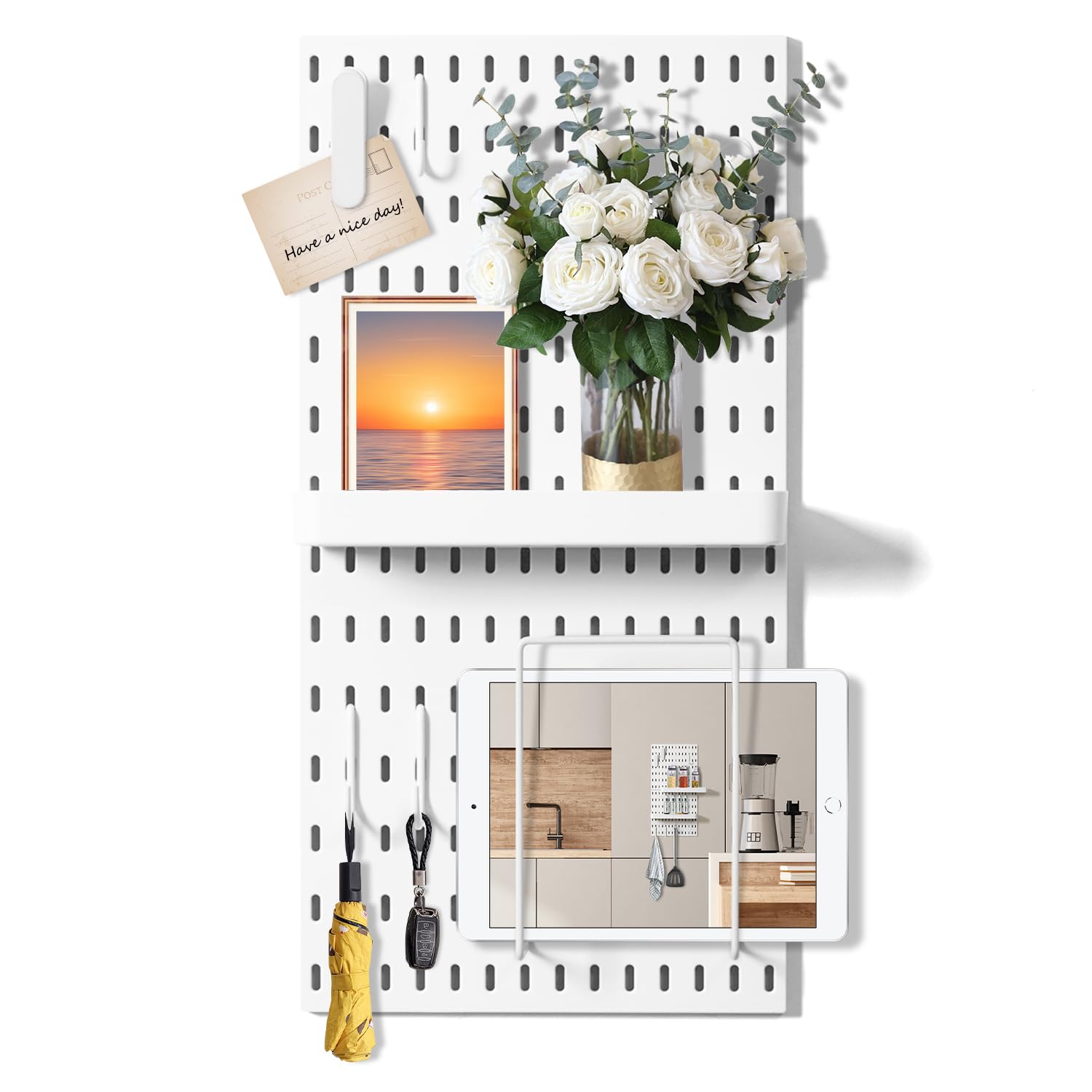 VUSIGN Pegboard Combination Wall Organizer Kit, 4 Pieces Pegboards and 17 Accessories Modular Hanging, Wall Mount Display Peg Board Panel Kits for Bedroom, Home, Office, Bathroom, 22" x 22", Pink