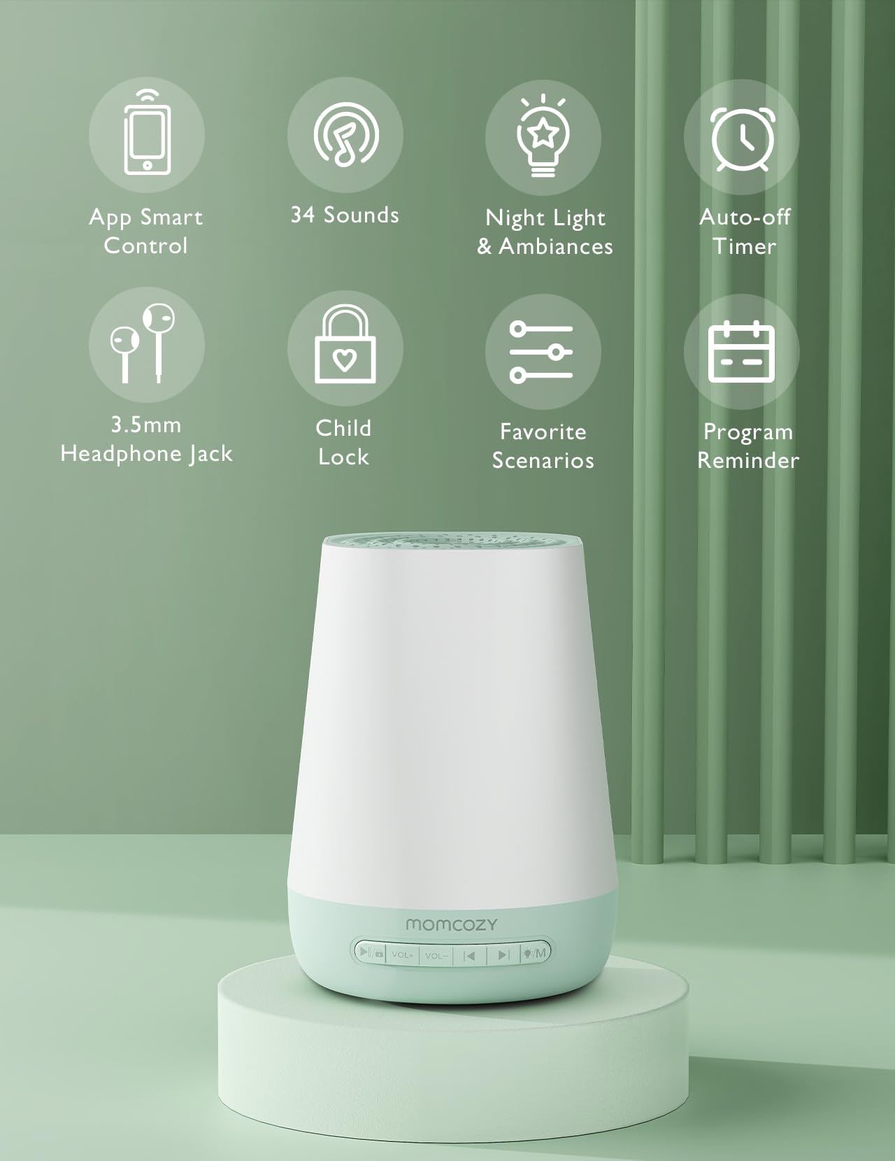 Baby Sound Machine, Momcozy White Noise Machine for Baby Sleeping with Night Light, Toddler Sleep Trainer 34 Soothing Sleep Sounds, Timer, App Remote Control, Personal Sleep Routine Alarm Clock(Blue)