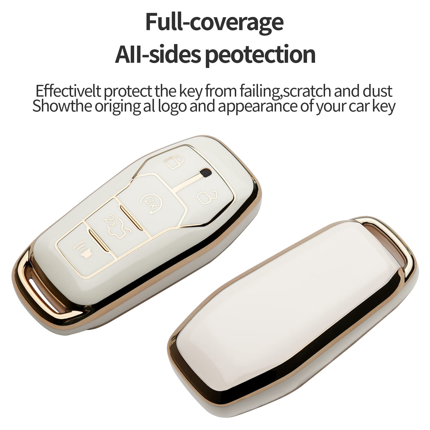 for Ford Key Fob Cover Keychain Fit for 2013-2016 Fusion 2015-2017 Mustang F-150 Explorer,Smart Key Shell Case (Ivory White)