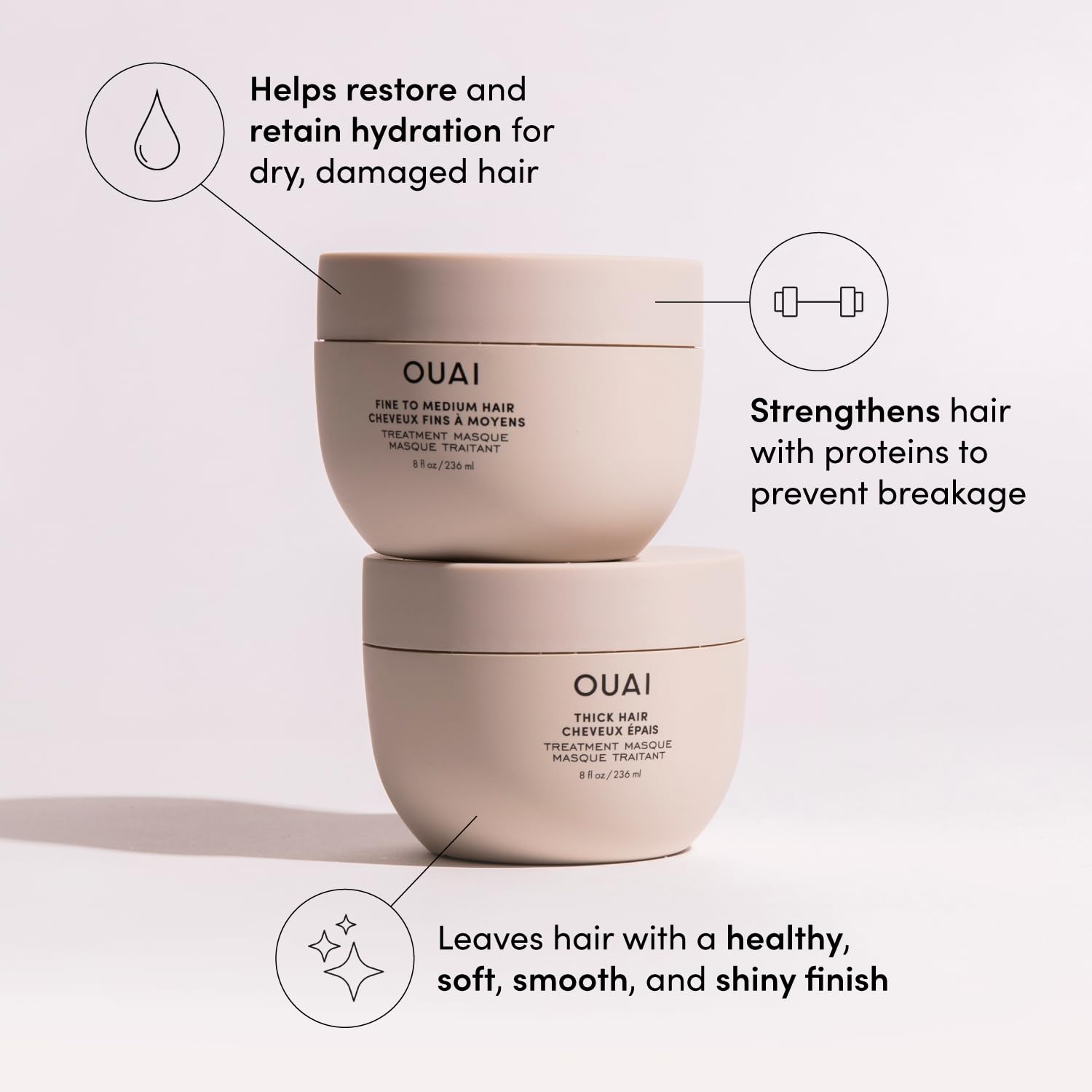 OUAI Fine to Medium Hair Treatment Masque - Hair Mask for Hair Repair, Hydration and Shine - With Shea Butter, Keratin and Panthenol - Paraben, Phthalate and Sulfate Free Hair Care (8 Fl Oz)