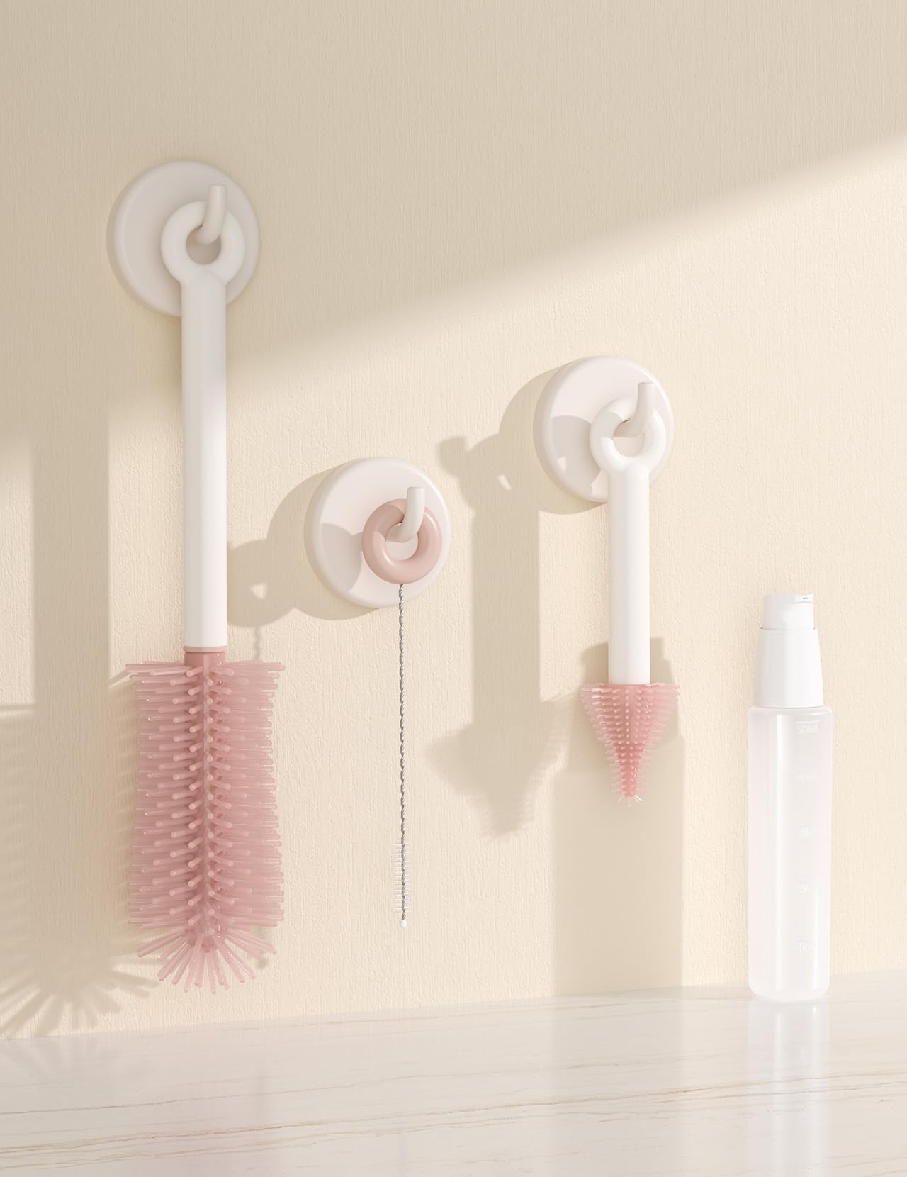 Momcozy Bottle Brush Kit, Innovative Push-Press Design for Better Cleaning - Baby Bottle Cleaner Brush for Baby Bottle, Breast Pumps, Nipples, and More - Can Generate Foam for Better Cleaning, Pink