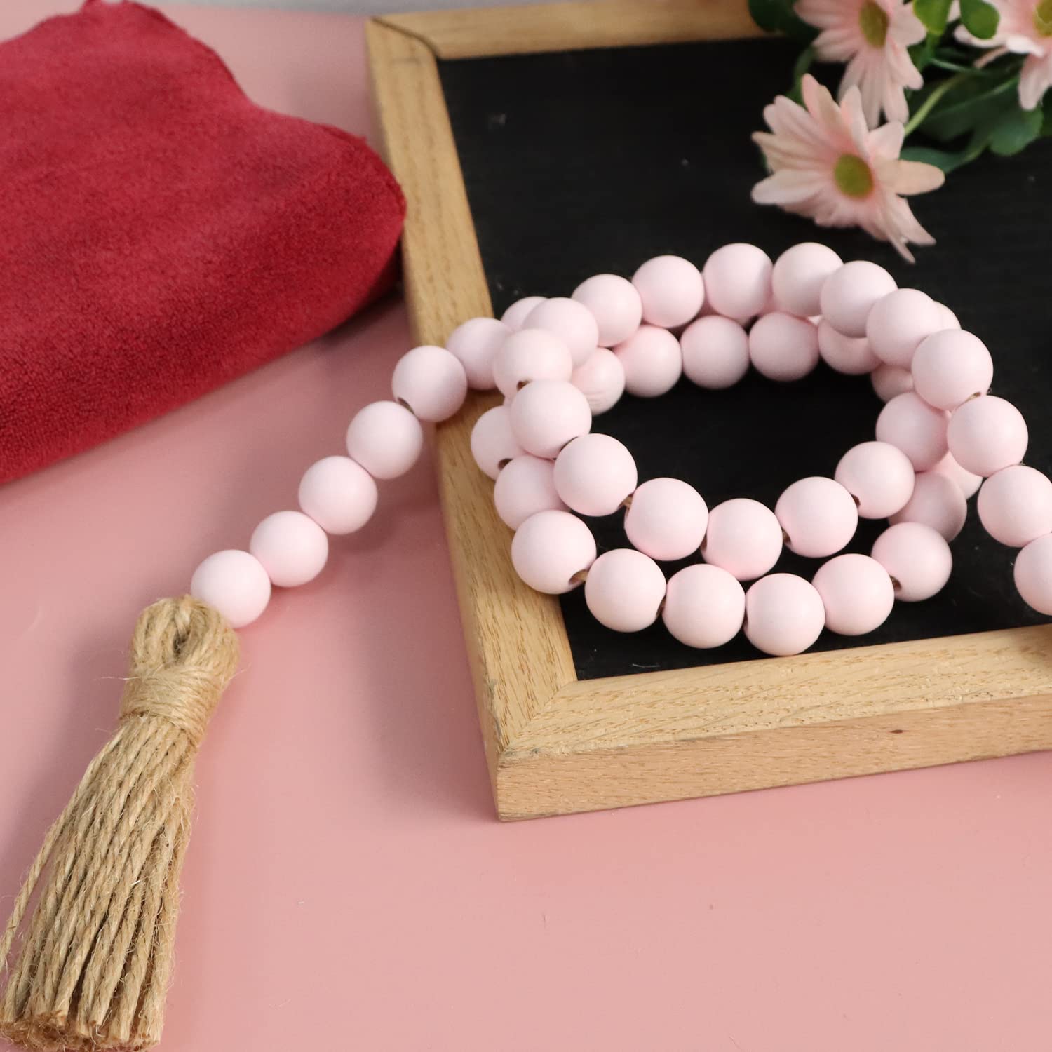 Meplait 39in Wood Bead Garland Farmhouse with Tassels,Versatile Prayer Beads Boho Chic Wall Hanging Home Decor (Purple)
