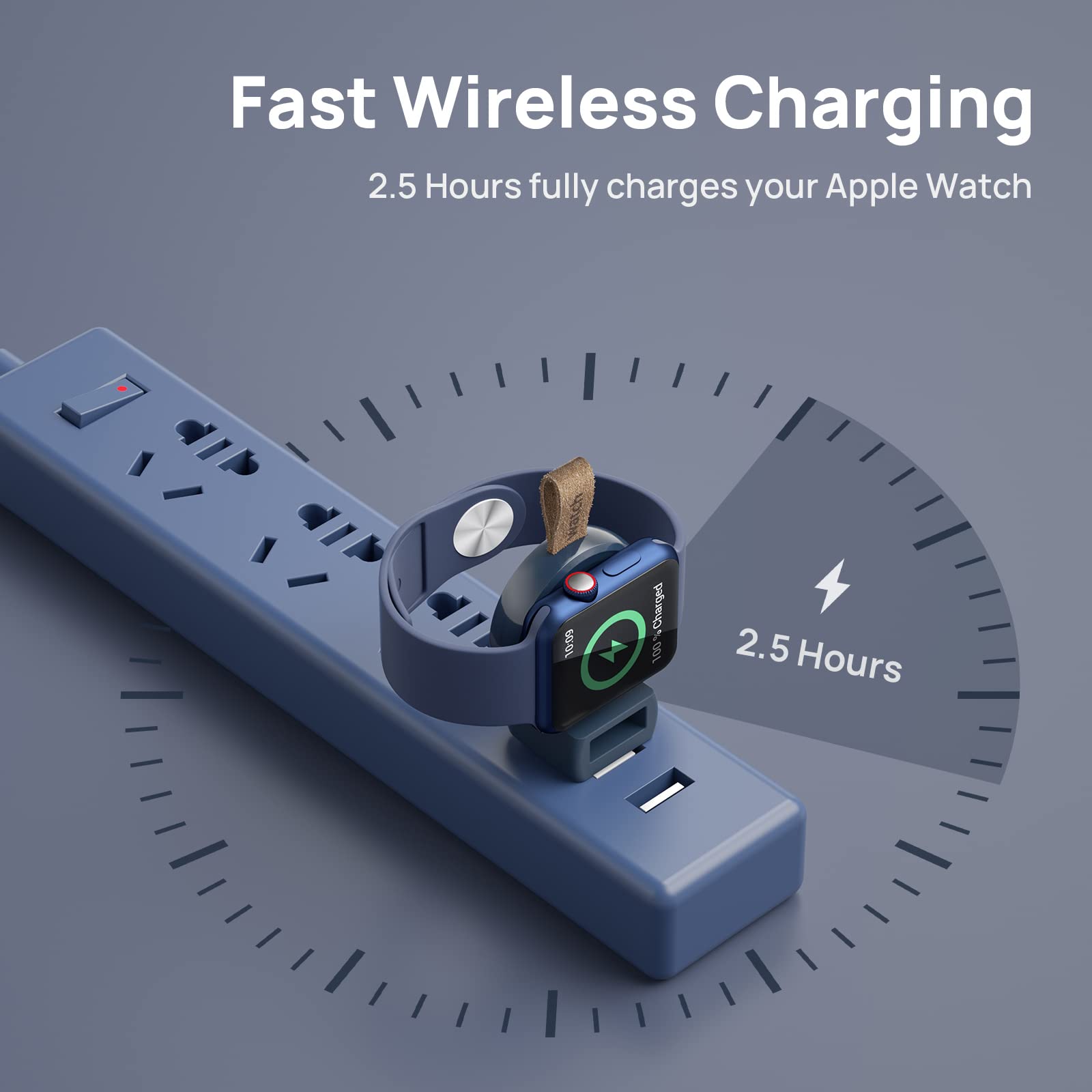 NEWDERY Charger for Apple Watch Portable iWatch USB Wireless Charger, Travel Cordless Charger with Light Weight Magnetic Quick Charge for Apple Watch Ultra 2 Series 9 8 7 6 5 4 3 2 1 SE, White