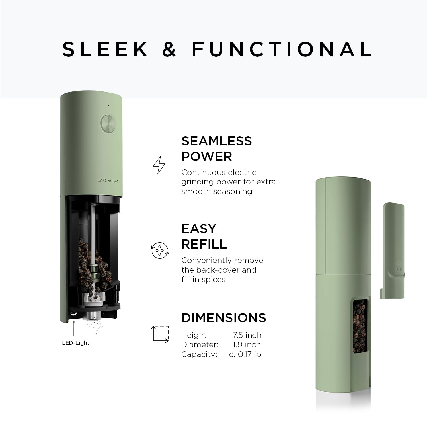 LARS NYSØM Electric Salt and Pepper Grinder Set I Automatic Salt and Pepper Mills with Adjustable Ceramic Grinder I USB Rechargeable Electric Spice Grinder Set (Almond Beige)