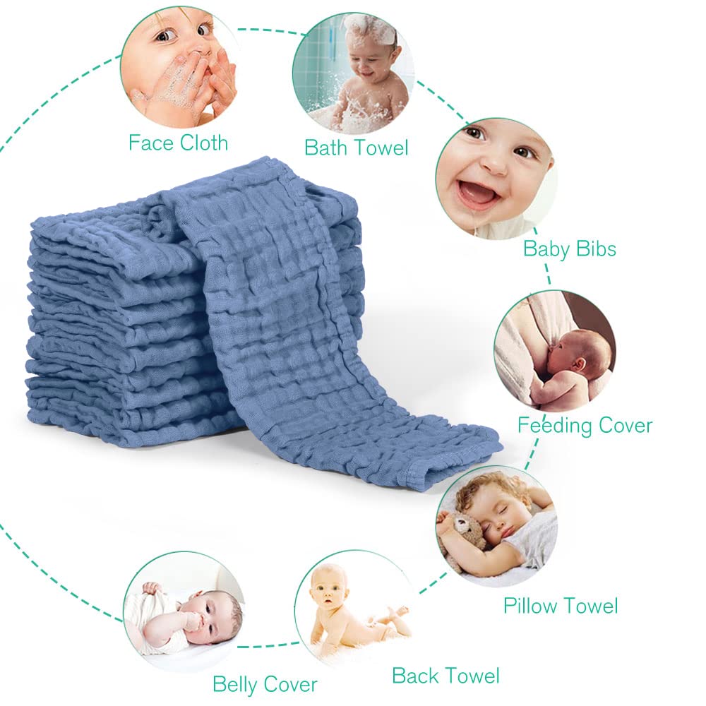 Yoofoss Muslin Burp Cloths for Baby 10 Pack 100% Cotton Baby Washcloths for Boys Girls Large 20&