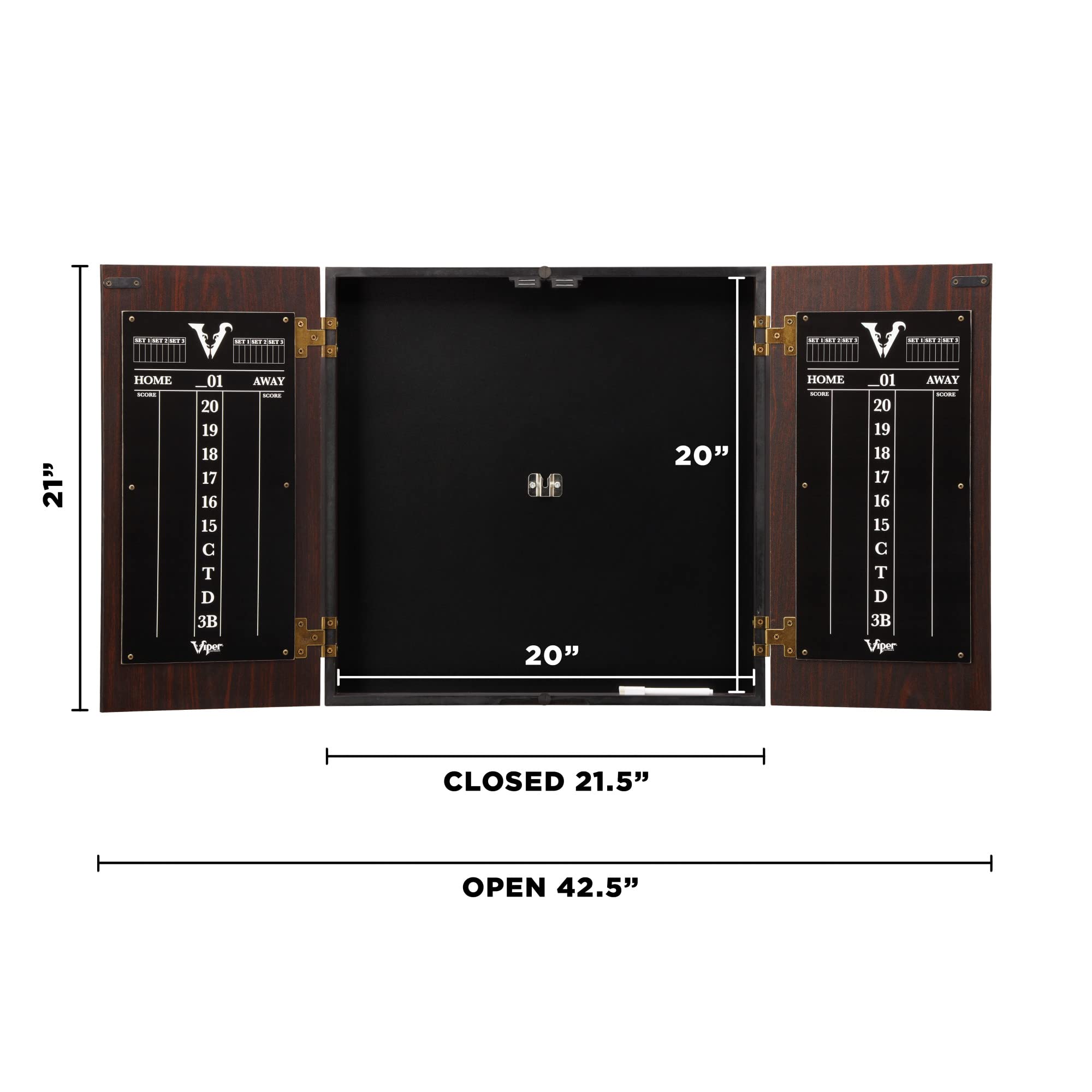 Viper Stadium Cabinet & Shot King Sisal/Bristle Dartboard Ready-to-Play Bundle with Two Sets of Steel-Tip Darts, Throw Line, and Dry Erase Scoreboards, Walnut Finish