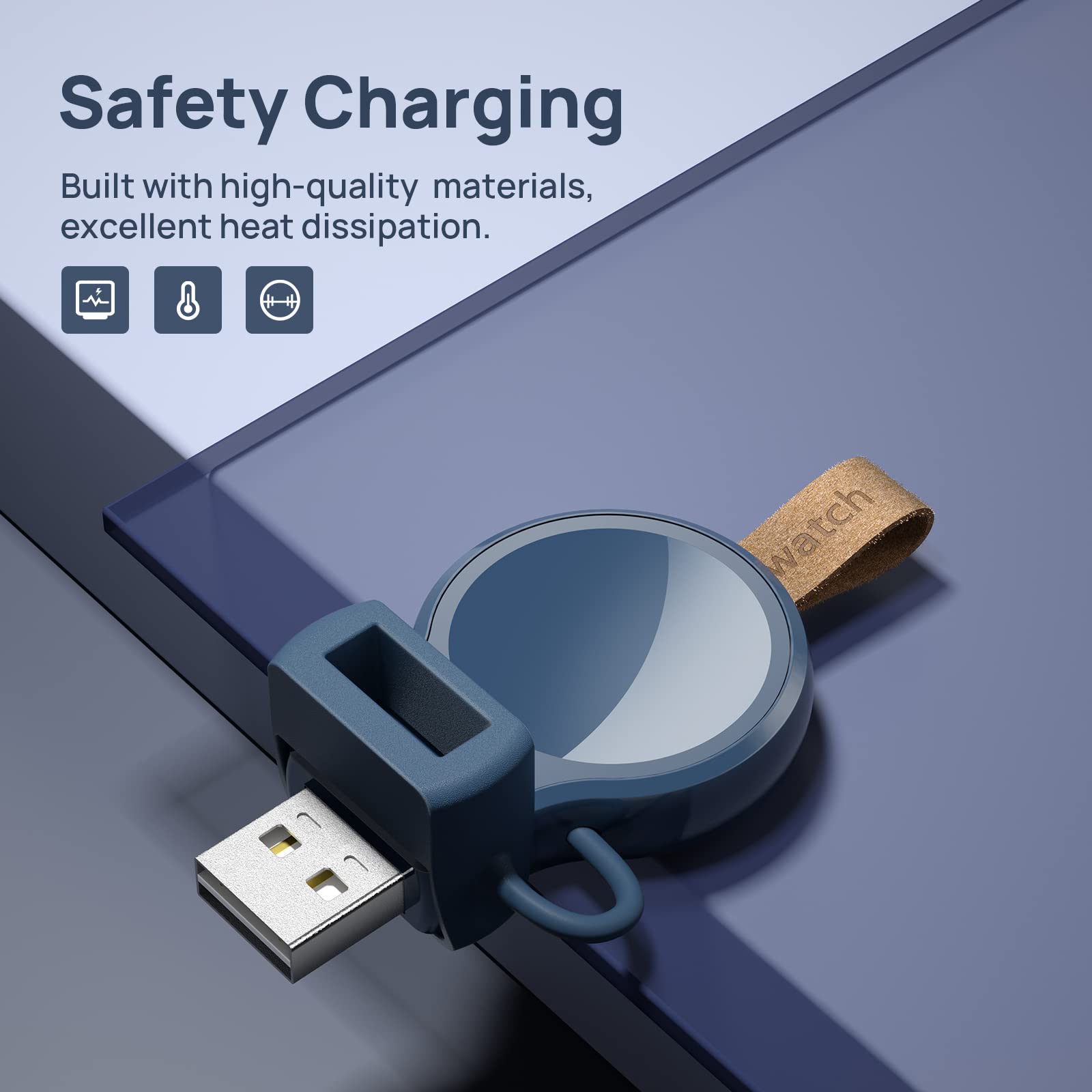 NEWDERY Charger for Apple Watch Portable iWatch USB Wireless Charger, Travel Cordless Charger with Light Weight Magnetic Quick Charge for Apple Watch Ultra 2 Series 9 8 7 6 5 4 3 2 1 SE, White