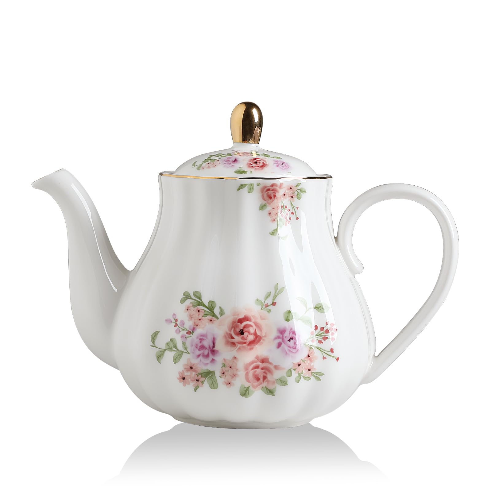 Sweejar Royal Teapot, Ceramic Tea Pot with Removable Stainless Steel Infuser, Blooming & Loose Leaf Teapot - 28 Ounce(White)