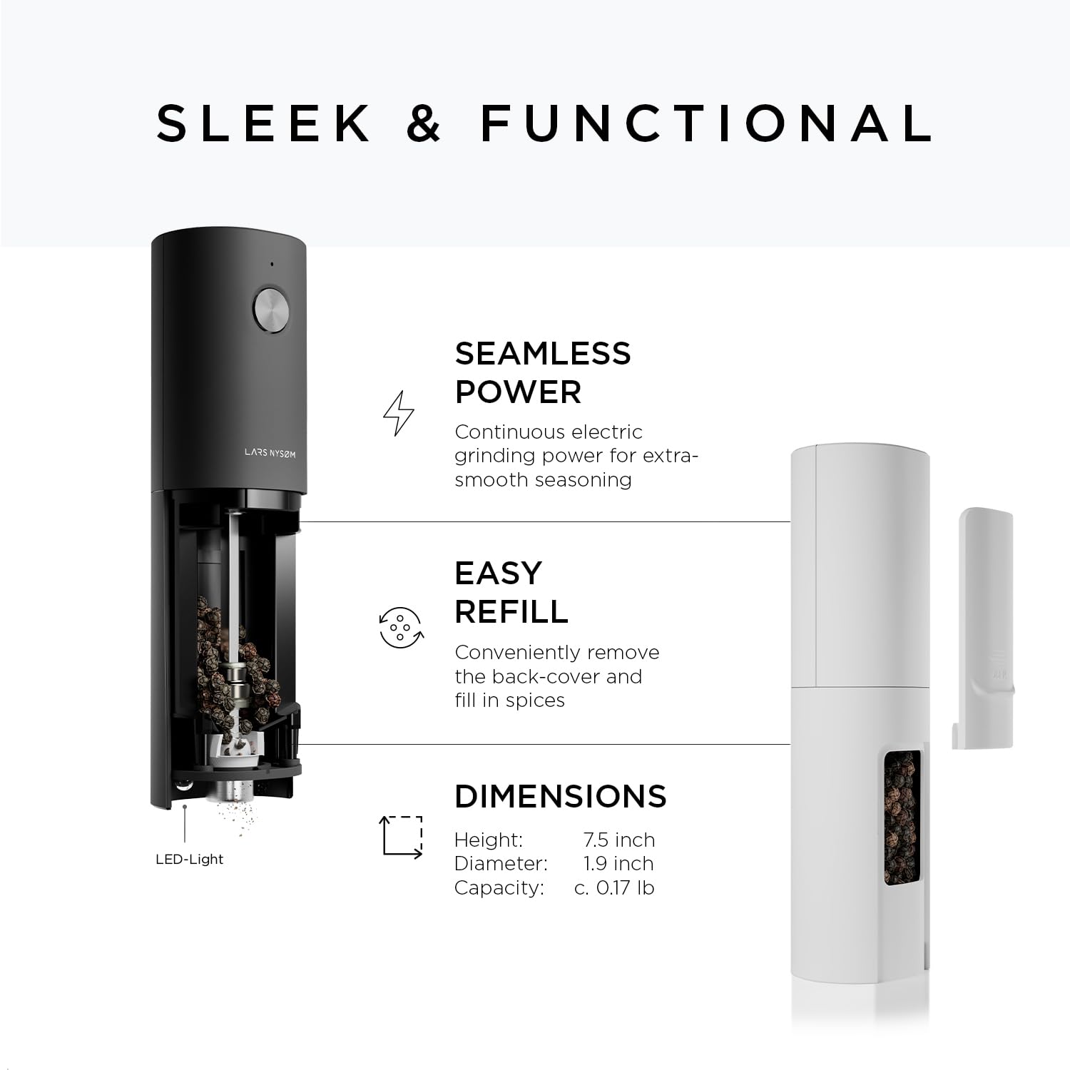 LARS NYSØM Electric Salt and Pepper Grinder Set I Automatic Salt and Pepper Mills with Adjustable Ceramic Grinder I USB Rechargeable Electric Spice Grinder Set (Almond Beige)