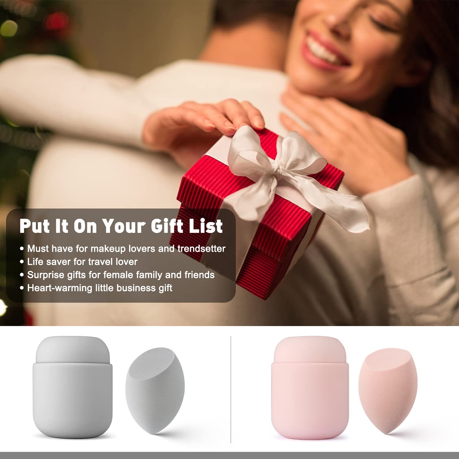 BEZOX Makeup Sponge Holder, Silicone Beauty Sponge Case with Double-Sided Vent Design for Quick Drying, Compact Travel Essentials Make Up Blender Container - Khaki