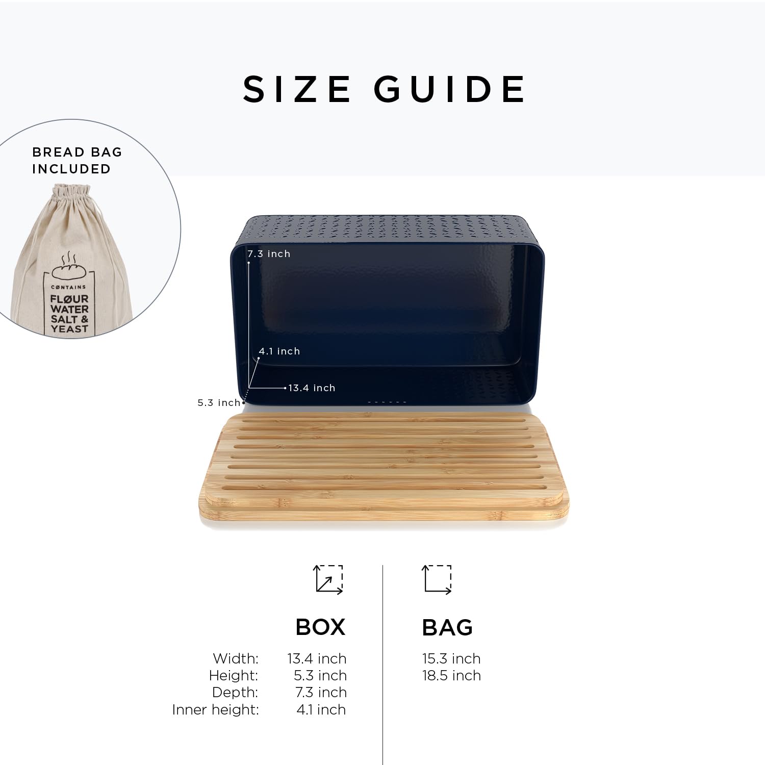 LARS NYSØM Bread Box I Metal bread box with linen bread bag for long lasting freshness I Bread box with bamboo lid usable as cutting board I 34 x 19.5 x 13.5 cm (Taupe Brown)