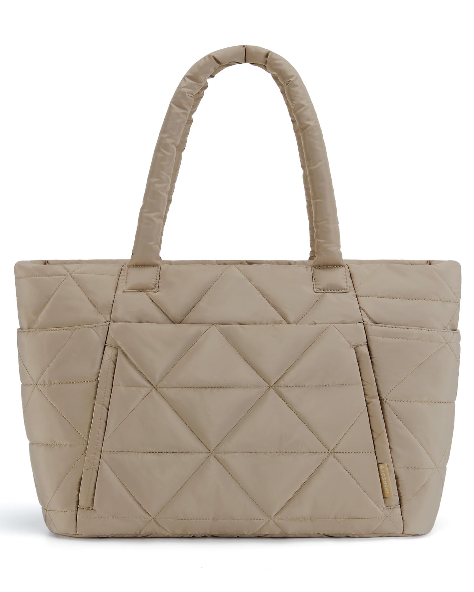 BAGSMART Tote Bag for Women, Puffy Tote Bag with Zipper, Large Quilted Shoulder Bag with Compartments for Travel, Work, Gym
