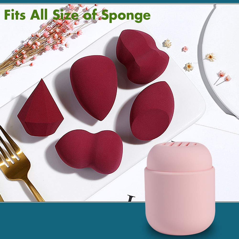 BEZOX Makeup Sponge Holder, Silicone Beauty Sponge Case with Double-Sided Vent Design for Quick Drying, Compact Travel Essentials Make Up Blender Container - Khaki