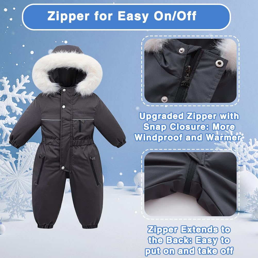 Xifamniy Toddler Snowsuit 2T 3T 4T 5T Ski Suit Baby Boy Girl Winter Clothes Coat Outwear Snow Suit Hooded Romper Jumpsuit