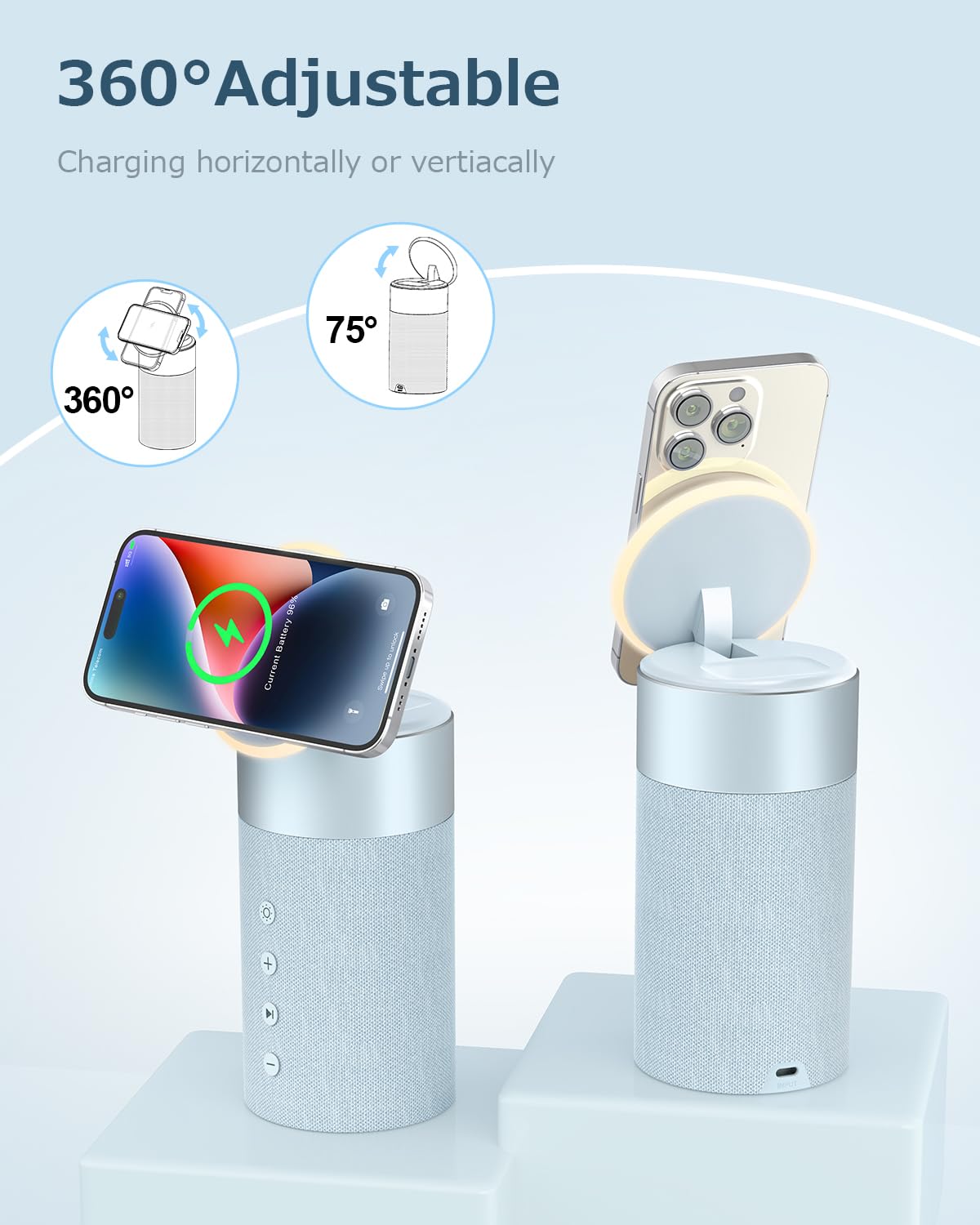 COLSUR Bluetooth Speaker, Magnetic Wireless Charger, Bluetooth Speakers with Night Light, 2 in 1 Wireless Charging Station for iPhone 16/15/14/13/12 Series, AirPods Pro/3/2(Gift Ideal)