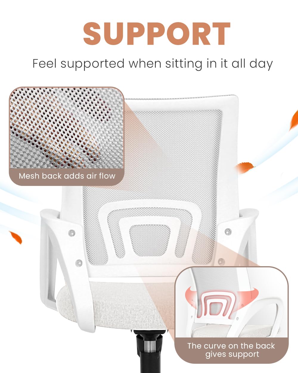 NEO CHAIR Office Chair Computer Desk Chair Gaming Ergonomic Mid Back Cushion Lumbar Support with Comfy Mesh Adjustable Swivel Rolling Home (Beige)
