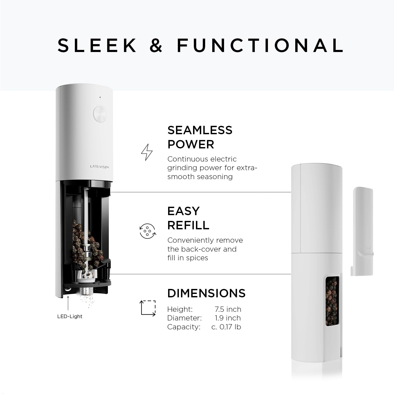 LARS NYSØM Electric Salt and Pepper Grinder Set I Automatic Salt and Pepper Mills with Adjustable Ceramic Grinder I USB Rechargeable Electric Spice Grinder Set (Almond Beige)