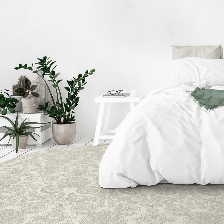 RUGGABLE Disney Traditional Mickey Mouse Washable Rug - Perfect Area Rug for Nursery Playroom Kids Room - Pet & Child Friendly - Stain & Water Resistant - Damask Grey 3&