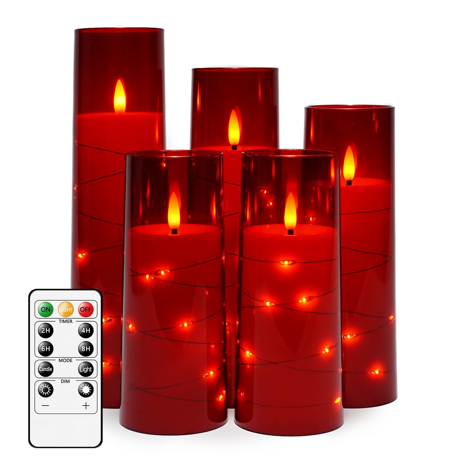 Flameless LED Candles with Timer 5 Pc Flickering Flameless Candles for Romantic Ambiance and Home Decoration Stable Acrylic Shell,with Embedded Star String,Battery Operated Candles(Grey)