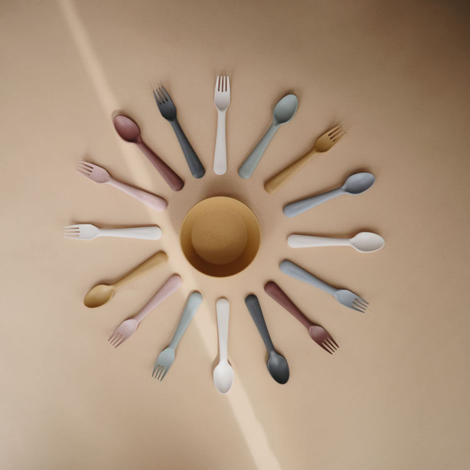 mushie Flatware Fork and Spoon Set for Kids | Made in Denmark (Sage)