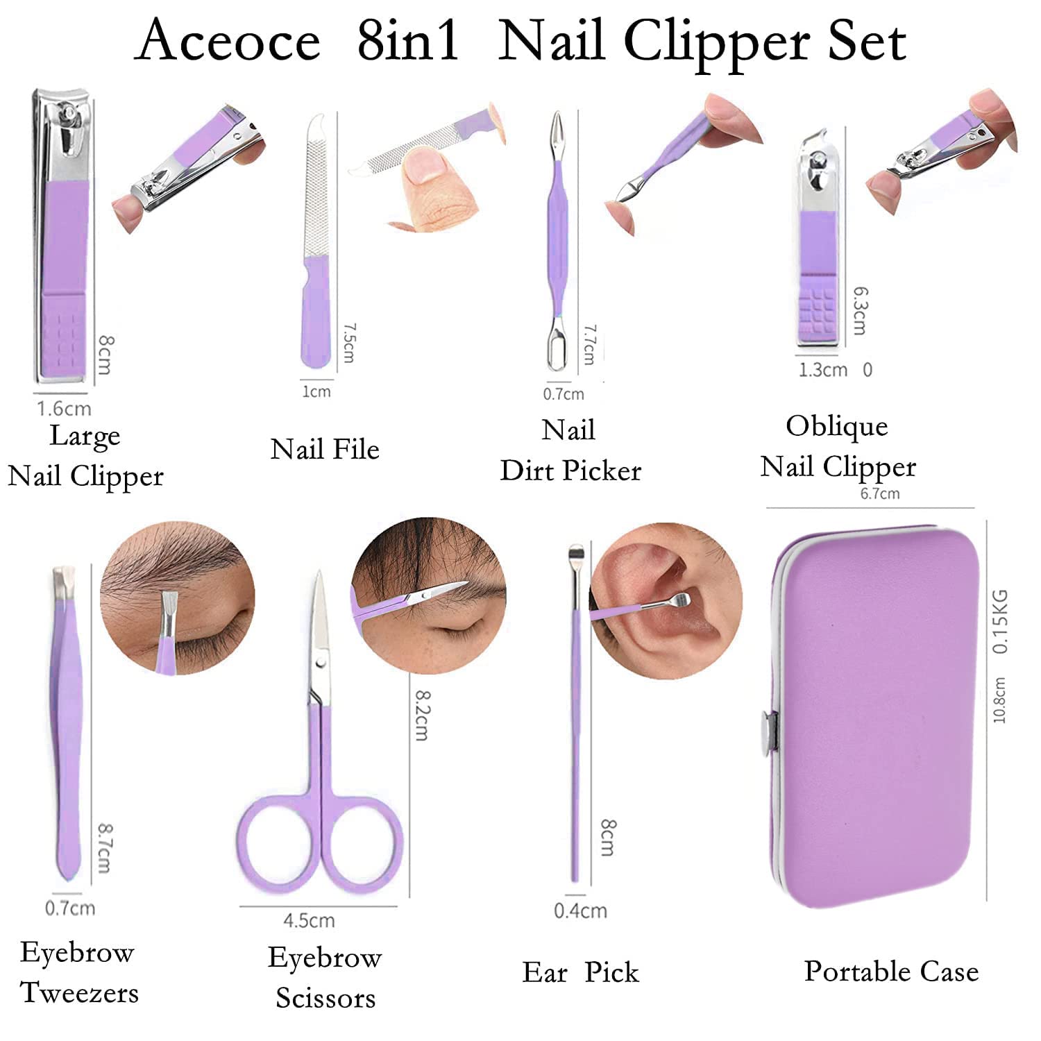 Manicure Set Professional Grooming Kits, Nail Clippers Pedicure Kit 8pcs Nail Kit Pedicure Set Tools with Aceoce Travel Case for Women Men Home or Salon Gift