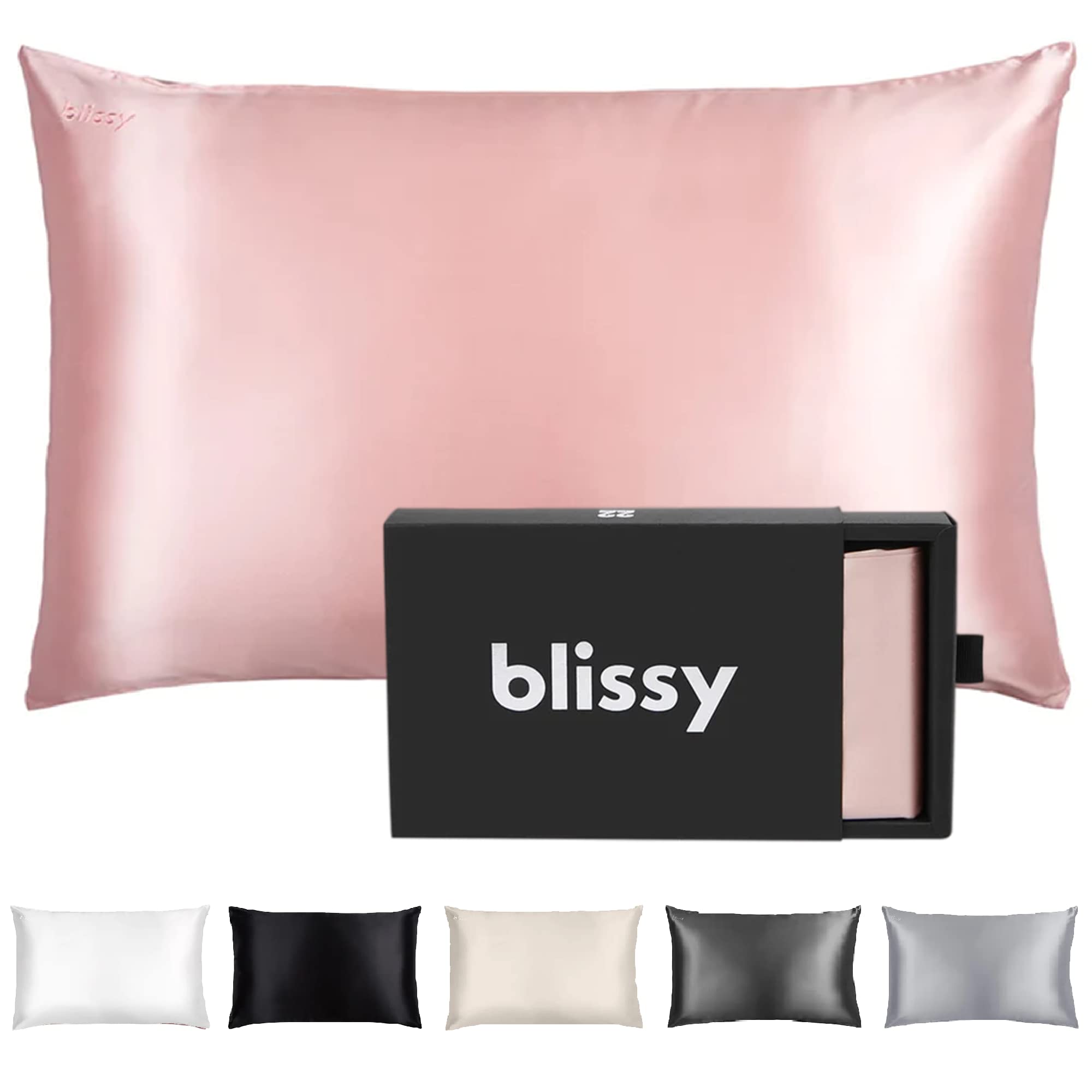 Blissy Silk Pillowcase - 100% Pure Mulberry Silk - 22 Momme 6A High-Grade Fibers - Silk Pillow Cover for Hair & Skin - Regular, Queen & King with Hidden Zipper (Standard,Blissy White)