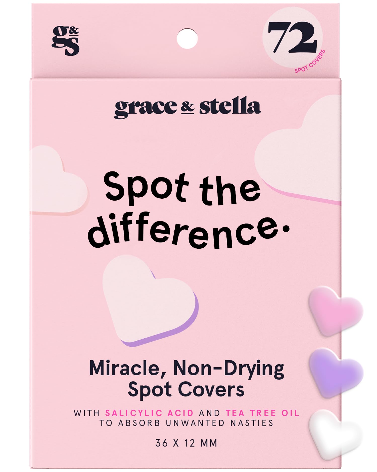 grace & stella Pimple Patches For Face (Heart, 36 Count) - Hydrocolloid Acne Patches for Face - Dermatologist Tested, Vegan, Cruelty-Free