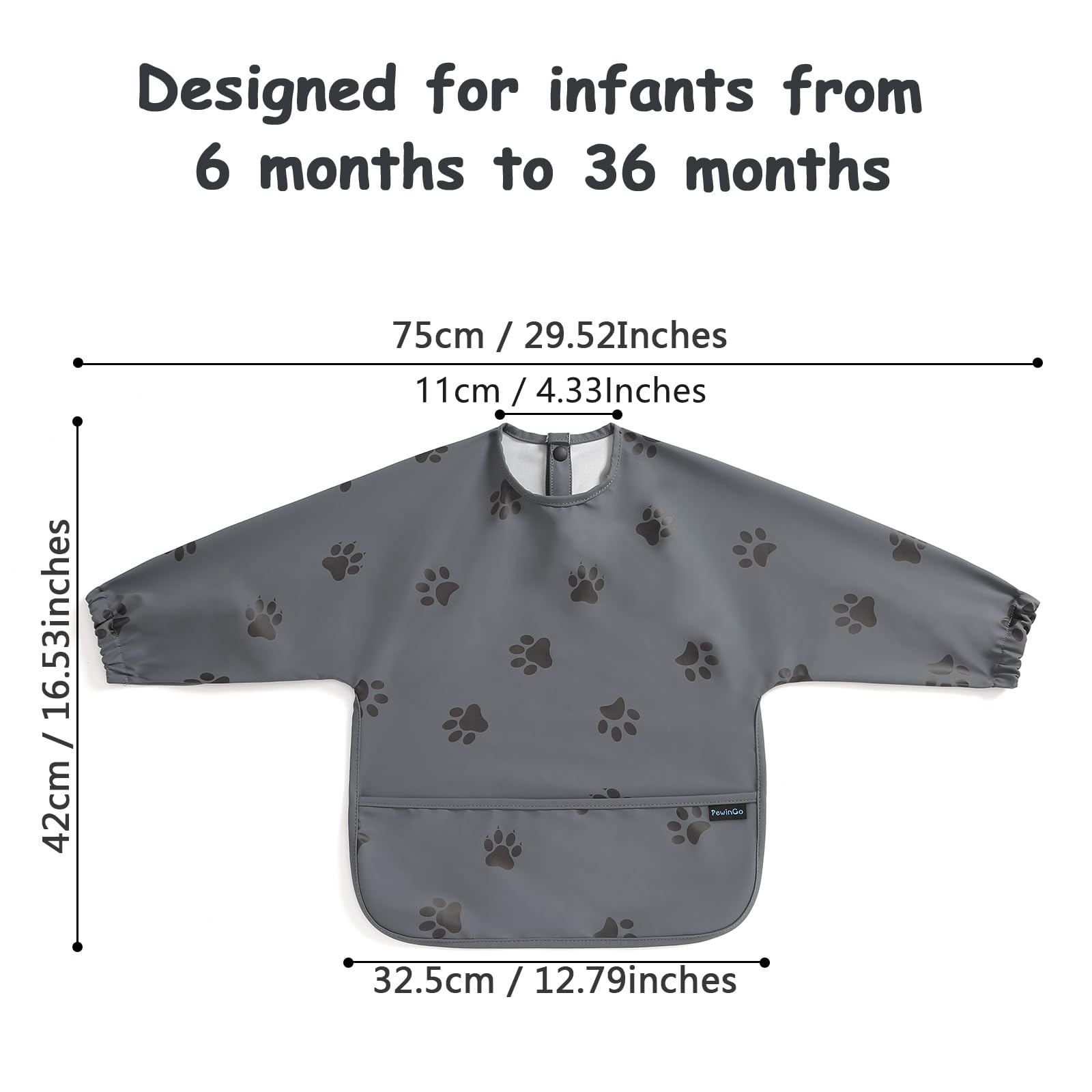 PewinGo Weaning Bib with Long Sleeves & BLW, Soft and Skin-Friendly Material, Coverall Bibs for Baby Feeding, Waterproof and Easy to Clean & Machine Washable, for Baby Infant Toddlers (Pink)