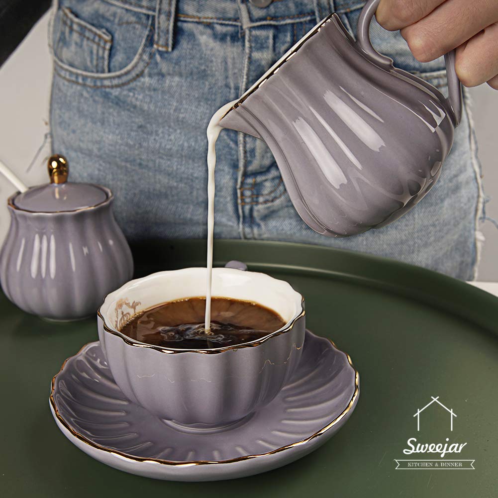 Sweejar Royal Ceramic Teapot & Sugar and Creamer Set(Purple)