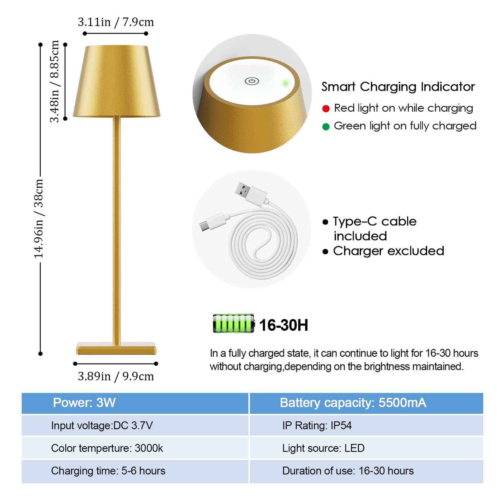 2-Pack LED Cordless Table Lamp, Rechargeable Battery Desk lamp 3W 5500mAh Battery Operated Stepless Dimming Modern Portable Table Light for Restaurant/Bedroom/Outdoor IP54 Waterproof (Off White)