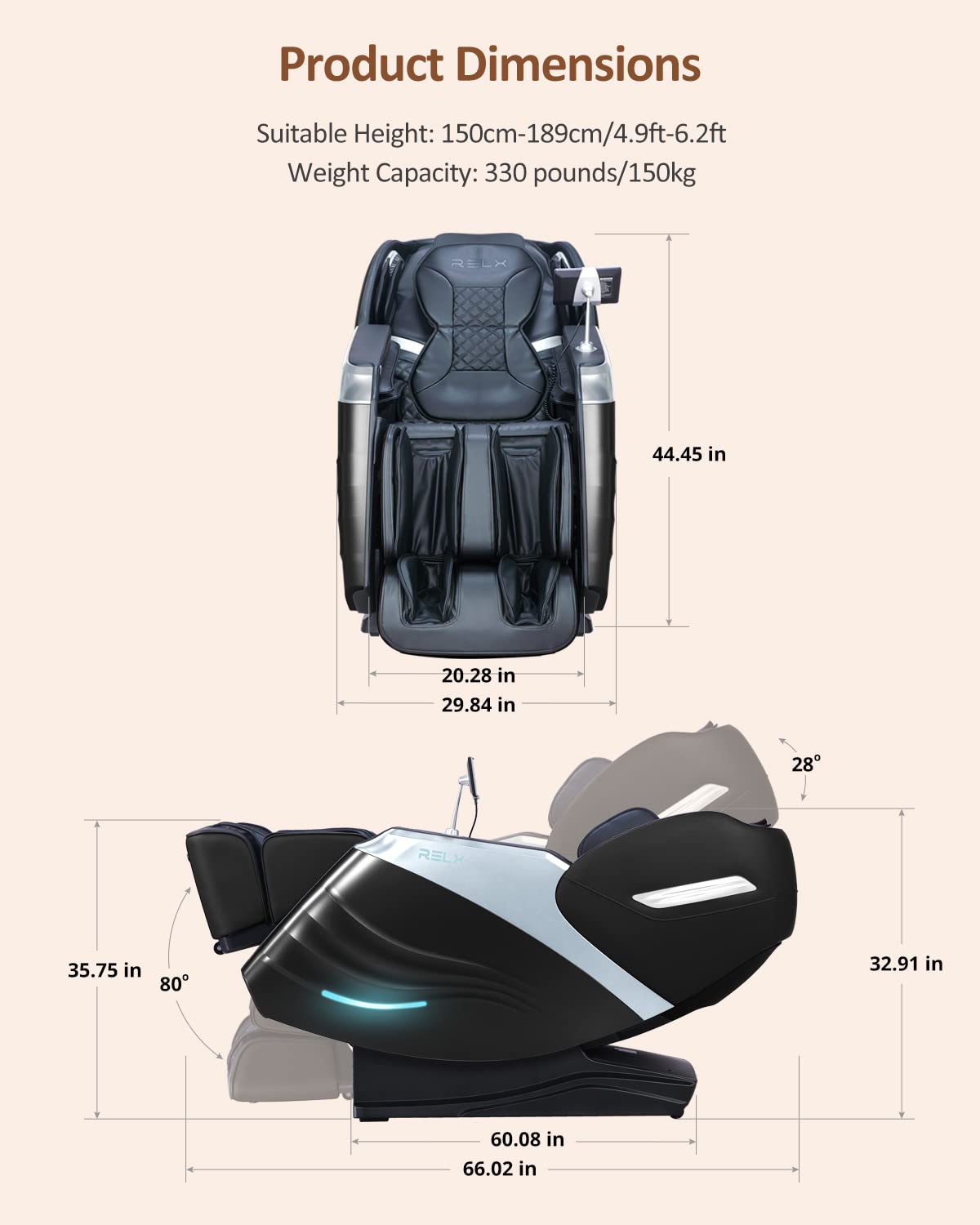 RELX Massage Chair Full Body Zero Gravity SL-Track Shiatsu Massage Chair, 12 Modes, Airbag Massage, with Yoga Stretch, Foot Massage, AI Control (Cream)