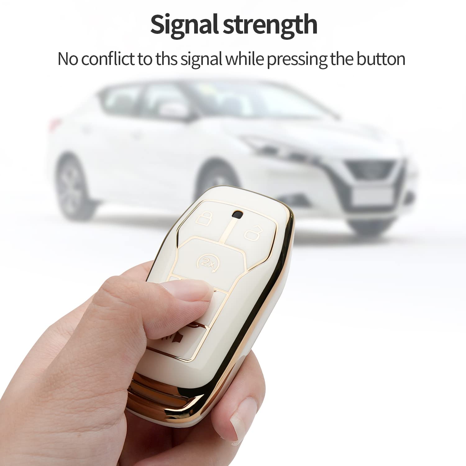 for Ford Key Fob Cover Keychain Fit for 2013-2016 Fusion 2015-2017 Mustang F-150 Explorer,Smart Key Shell Case (Ivory White)