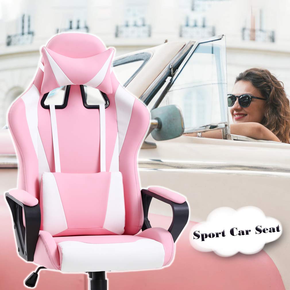 Ergonomic Office Chair, High-Back White Gaming Chair with Lumbar Support PC Computer Chair Racing Chair PU Task Desk Chair Ergonomic Executive Swivel Rolling Chair for Back Pain Women, Men (Black)