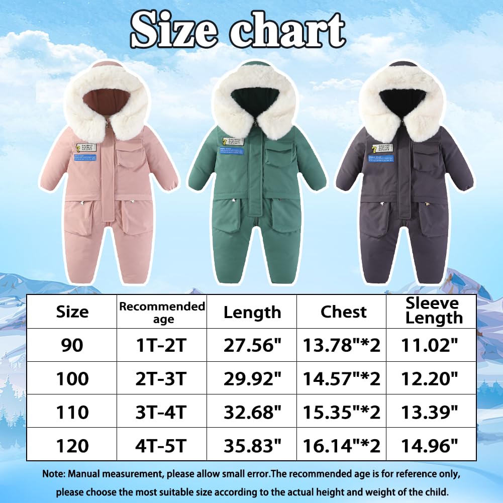 Xifamniy Toddler Snowsuit 2T 3T 4T 5T Ski Suit Baby Boy Girl Winter Clothes Coat Outwear Snow Suit Hooded Romper Jumpsuit