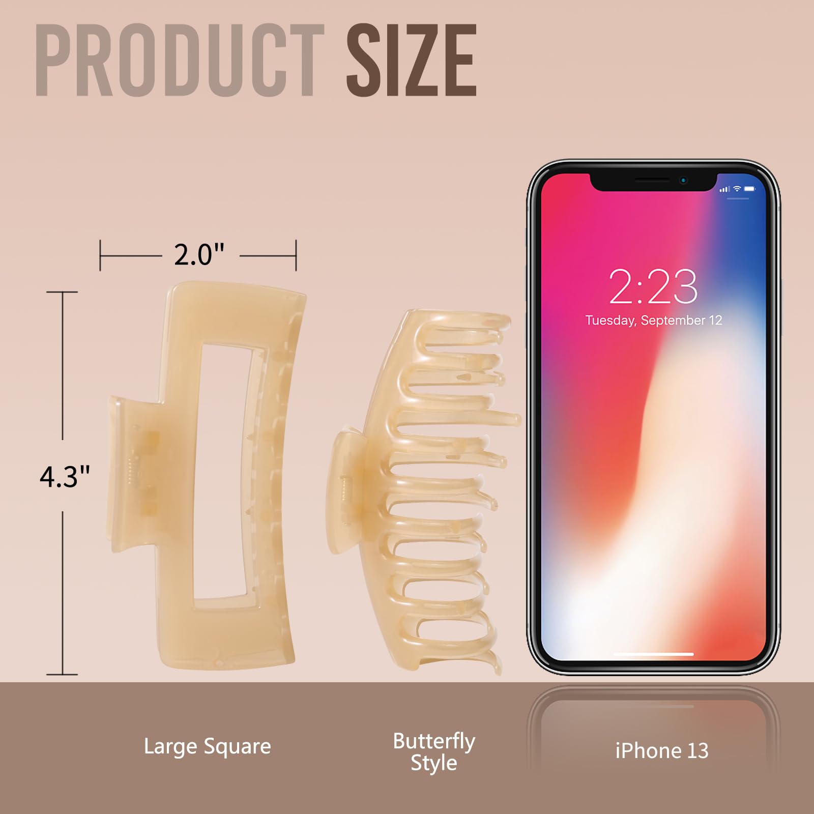 LuSeren Hair Clips for Women 4.3 Inch Large Hair Claw Clips for Women Thin Thick Curly Hair, Big Matte Banana Clips,Strong Hold jaw clips,Neutral Colors