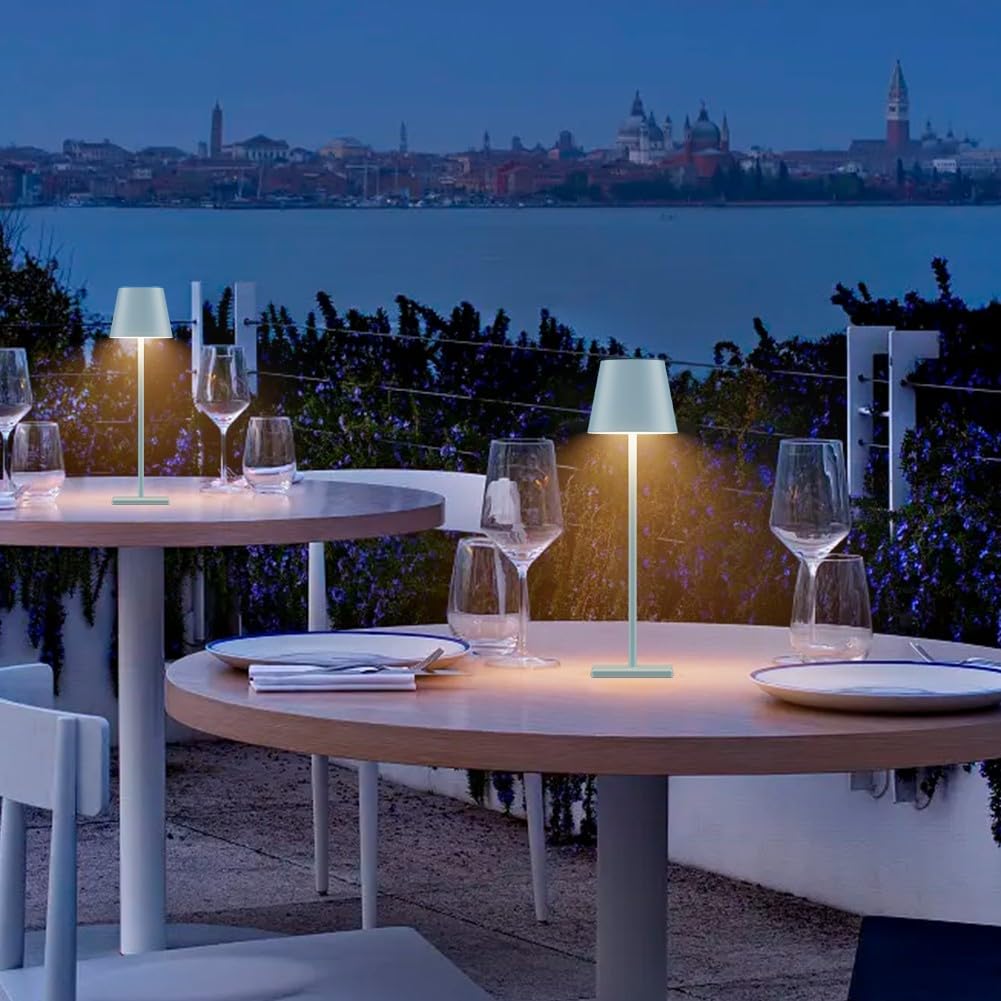 2-Pack LED Cordless Table Lamp, Rechargeable Battery Desk lamp 3W 5500mAh Battery Operated Stepless Dimming Modern Portable Table Light for Restaurant/Bedroom/Outdoor IP54 Waterproof (Off White)