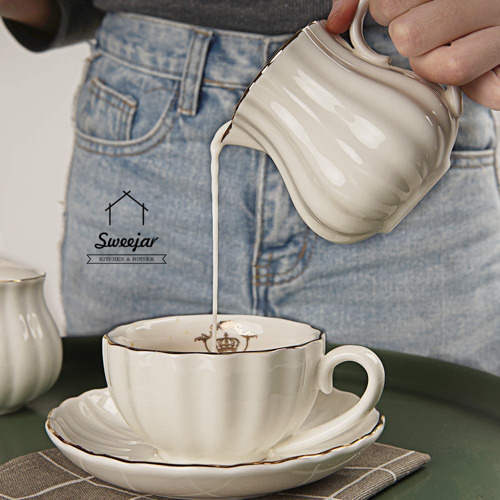 Sweejar Royal Ceramic Teapot & Sugar and Creamer Set(White)