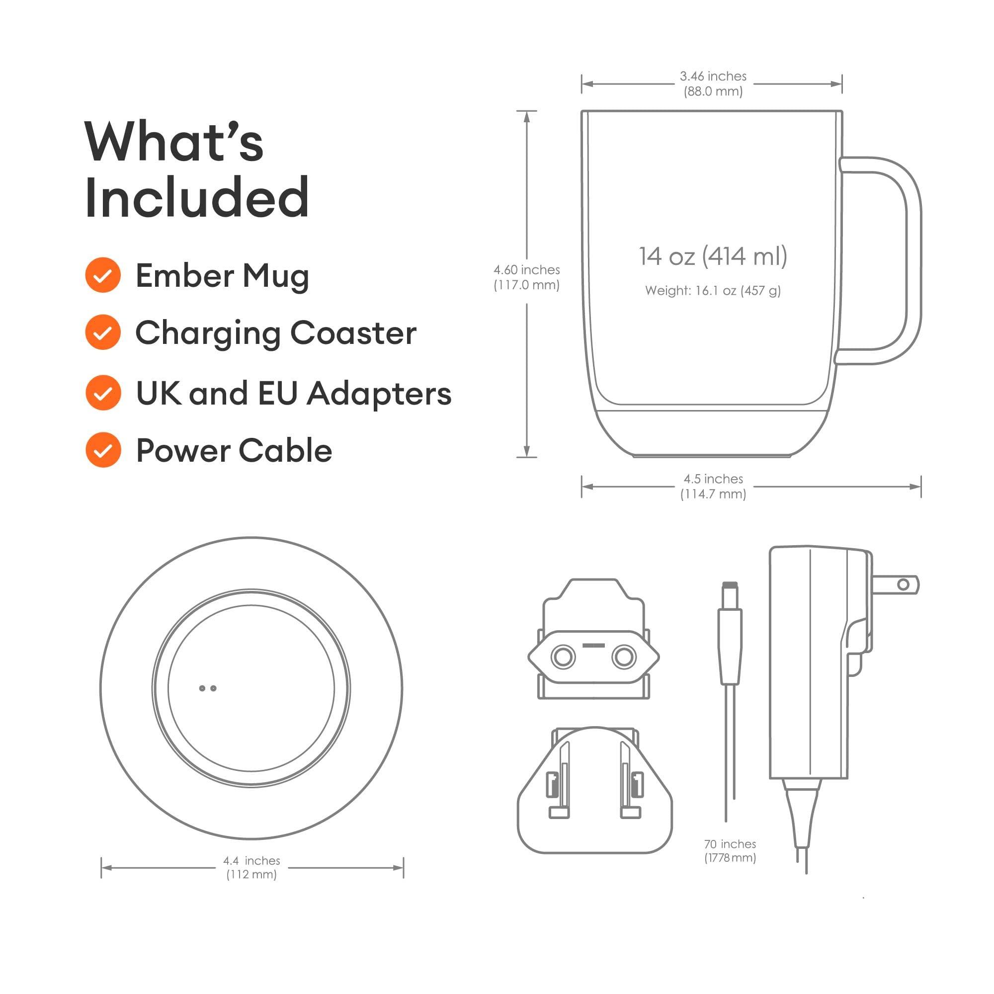 Ember Temperature Control Smart Mug 2, 14 Oz, App-Controlled Heated Coffee Mug with 80 Min Battery Life and Improved Design, White