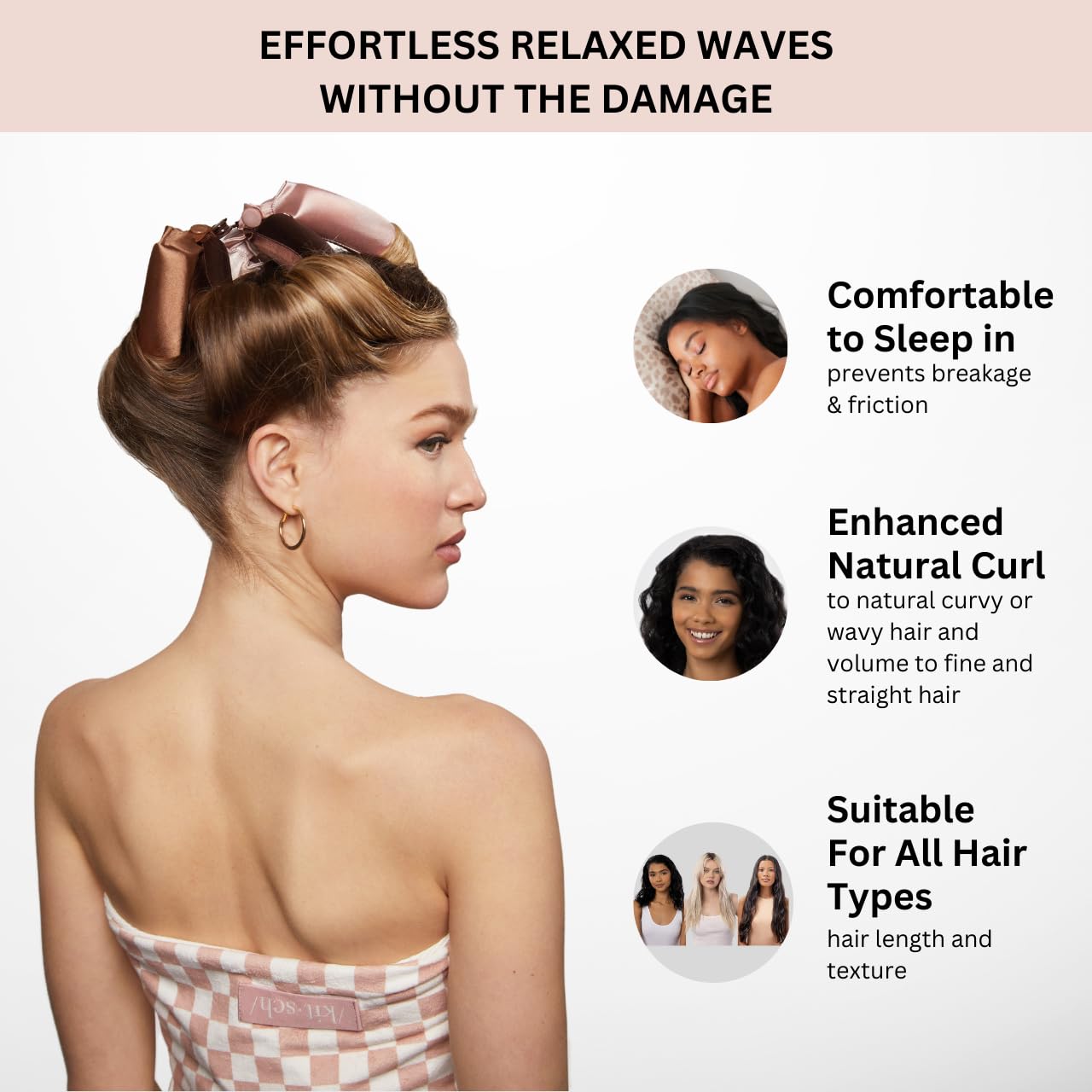 Kitsch Satin Heatless Curling Rod- XL Heatless Hair Curler w/Reliable Snap - Heatless Curls Overnight - Soft Hair Rollers to Sleep In - No Heat Curls Overnight Curlers for Short Hair - 4pcs -Rosewood