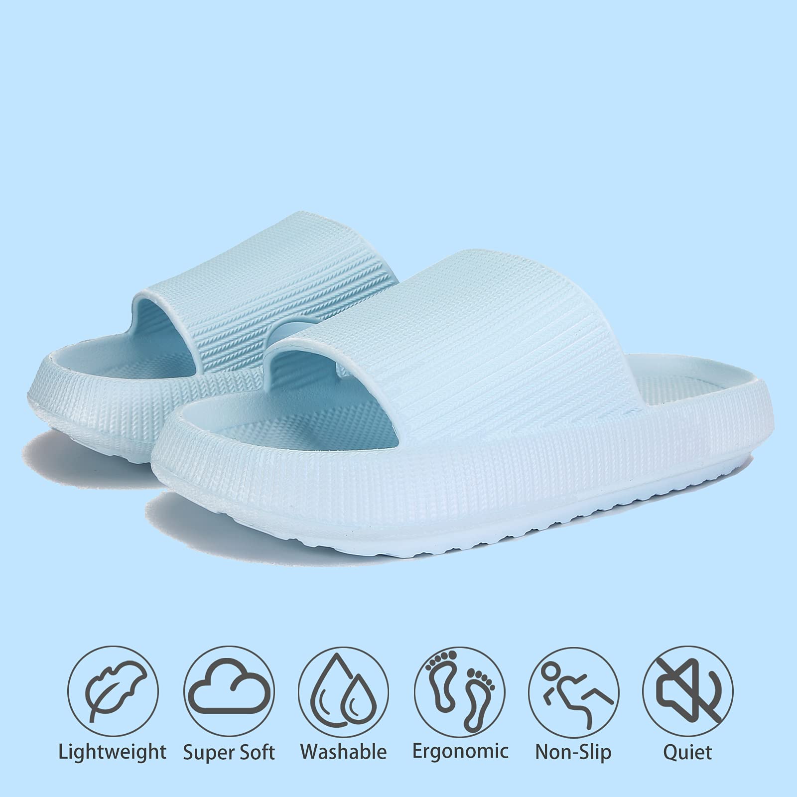 rosyclo Cloud Slippers for Women and Men, Pillow House Slippers Shower Shoes Indoor Slides Bathroom Sandals, Ultimate Comfort, Lightweight, Thick Sole, Non-Slip, Easy to Clean