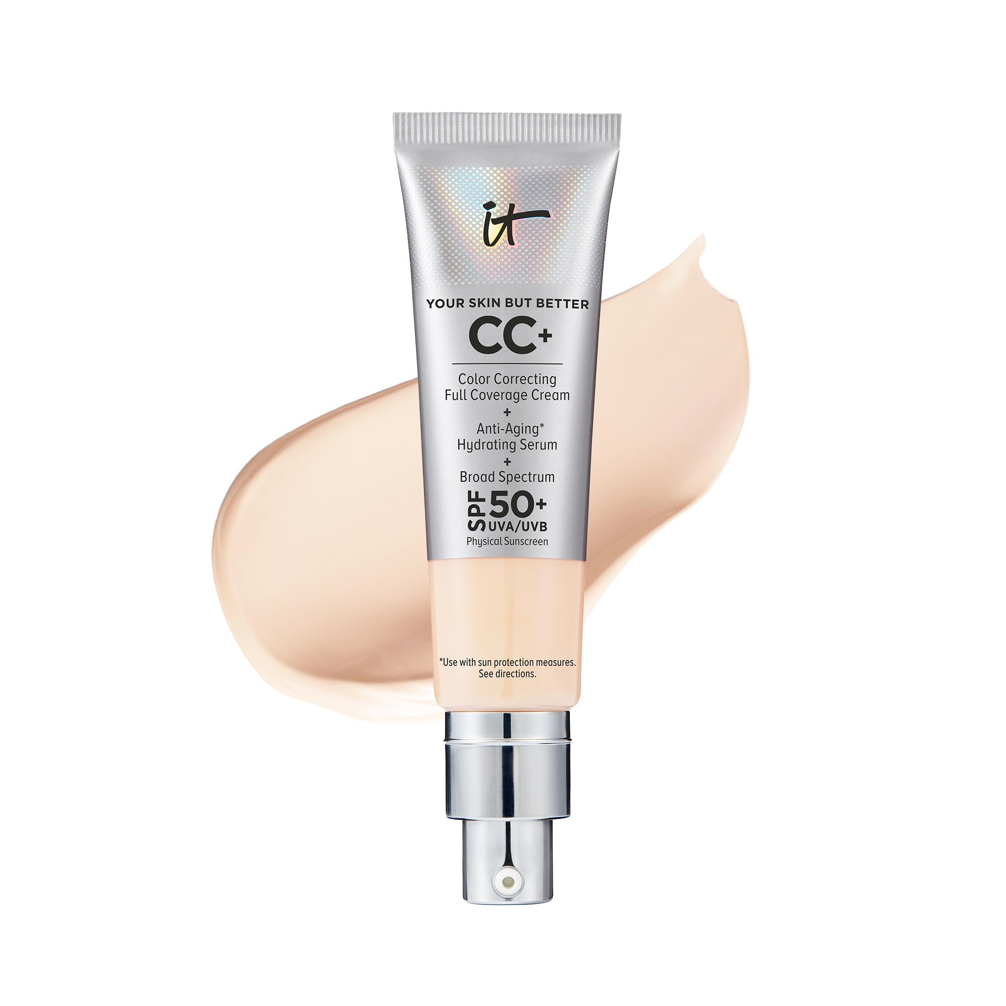 IT Cosmetics Your Skin But Better CC+ Cream - Color Correcting Cream, Full-Coverage Foundation, Hydrating Serum & SPF 50+ Sunscreen - Natural Finish - 1.08 fl oz
