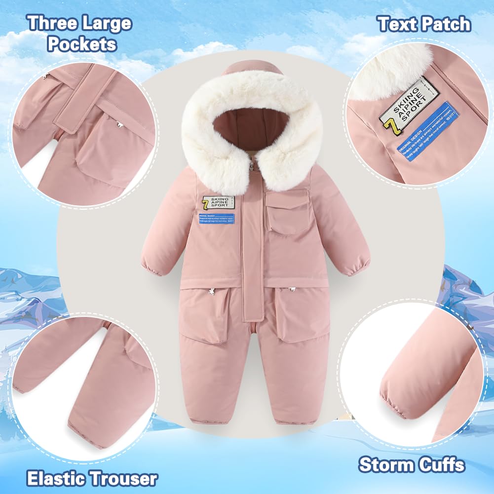 Xifamniy Toddler Snowsuit 2T 3T 4T 5T Ski Suit Baby Boy Girl Winter Clothes Coat Outwear Snow Suit Hooded Romper Jumpsuit