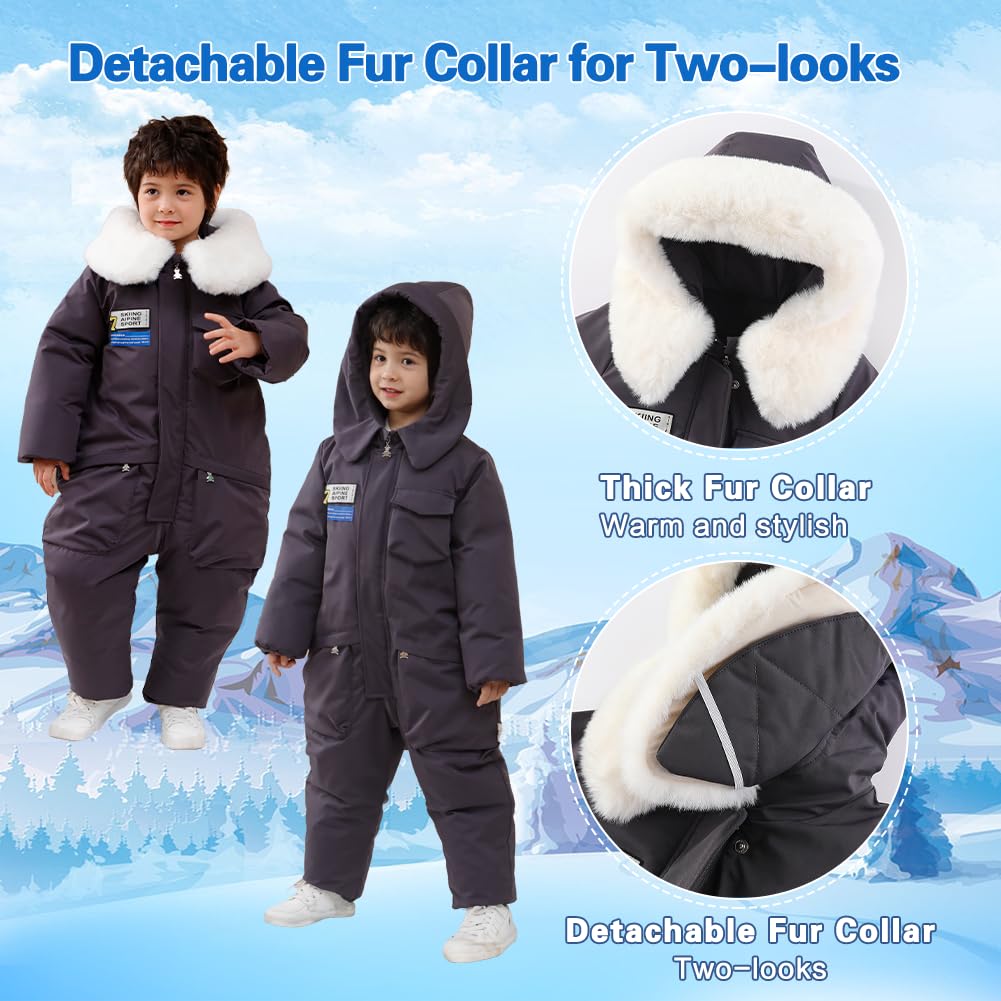 Xifamniy Toddler Snowsuit 2T 3T 4T 5T Ski Suit Baby Boy Girl Winter Clothes Coat Outwear Snow Suit Hooded Romper Jumpsuit